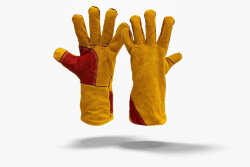 Перчатки-крага рабочая спилковая желтая с красным усилением утепленная